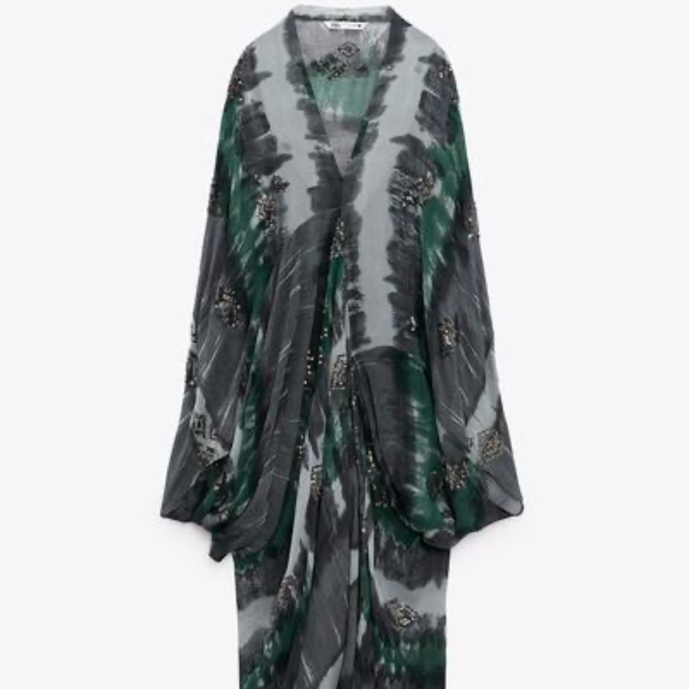 Zara maxi beaded printed kaftan dress